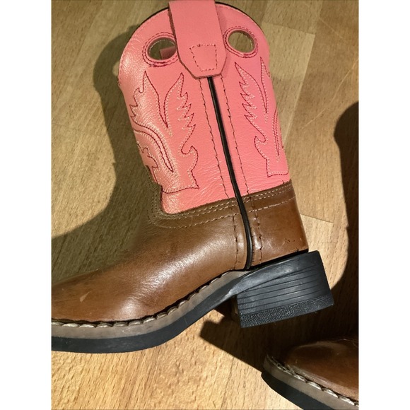 Old West CW2552Y Cowboy Boots Leather Upper Pink & Brown Toddler size US 4.5 - Picture 11 of 15